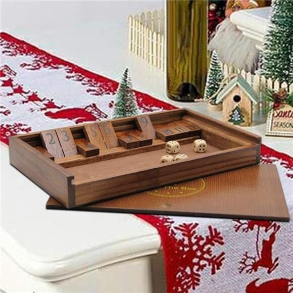 Shut The Box Wooden Board Dice Game with 12 Numbers and Lid for Kids Adults - Picture 4 of 7